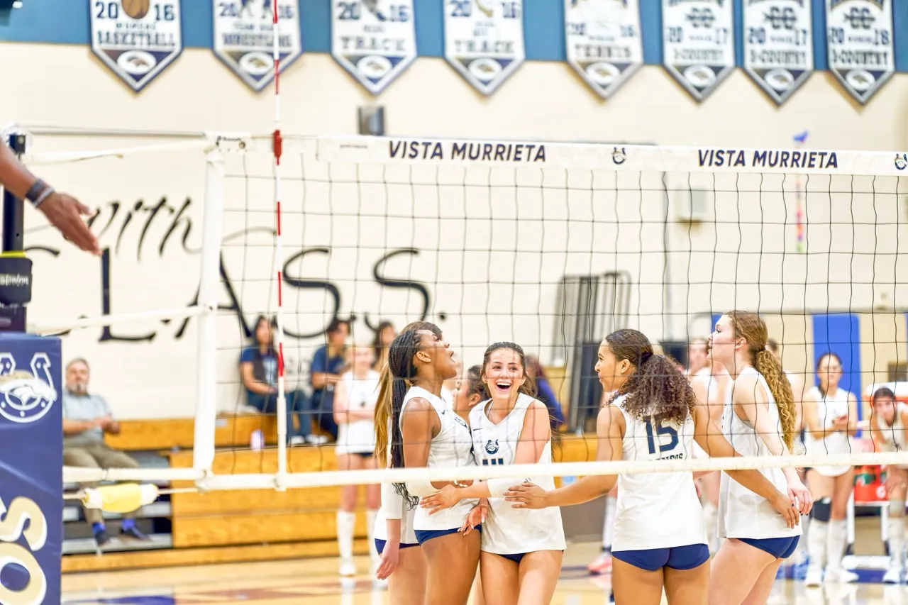 Vista Murrieta celebrates a win to advance to the next round in the playoffs. Photo by Marcus Walker